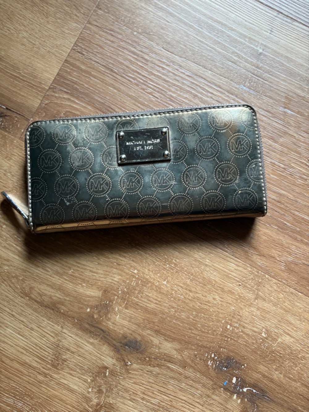 Michael Kors Metallic Gold Logo Zip-Around Wallet